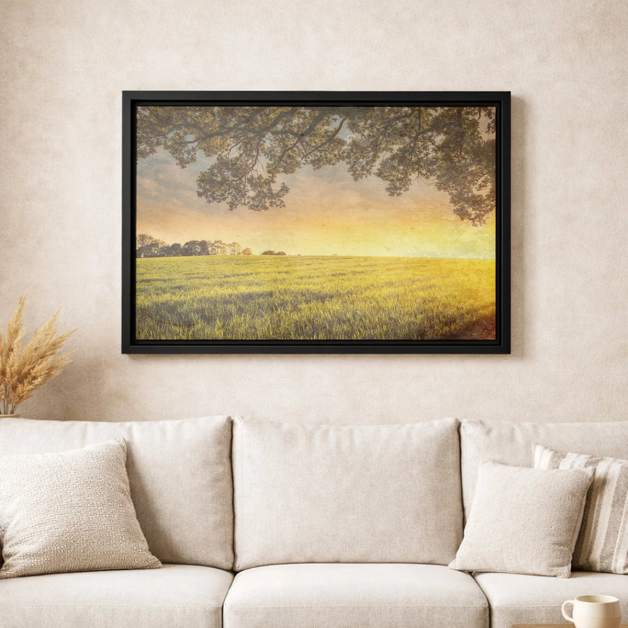 Golden Hour Landscape Canvas Art | Vintage Meadow Sunrise Wall Decor | Premium Fade-Resistant Print | Gallery Quality Home Office Decor