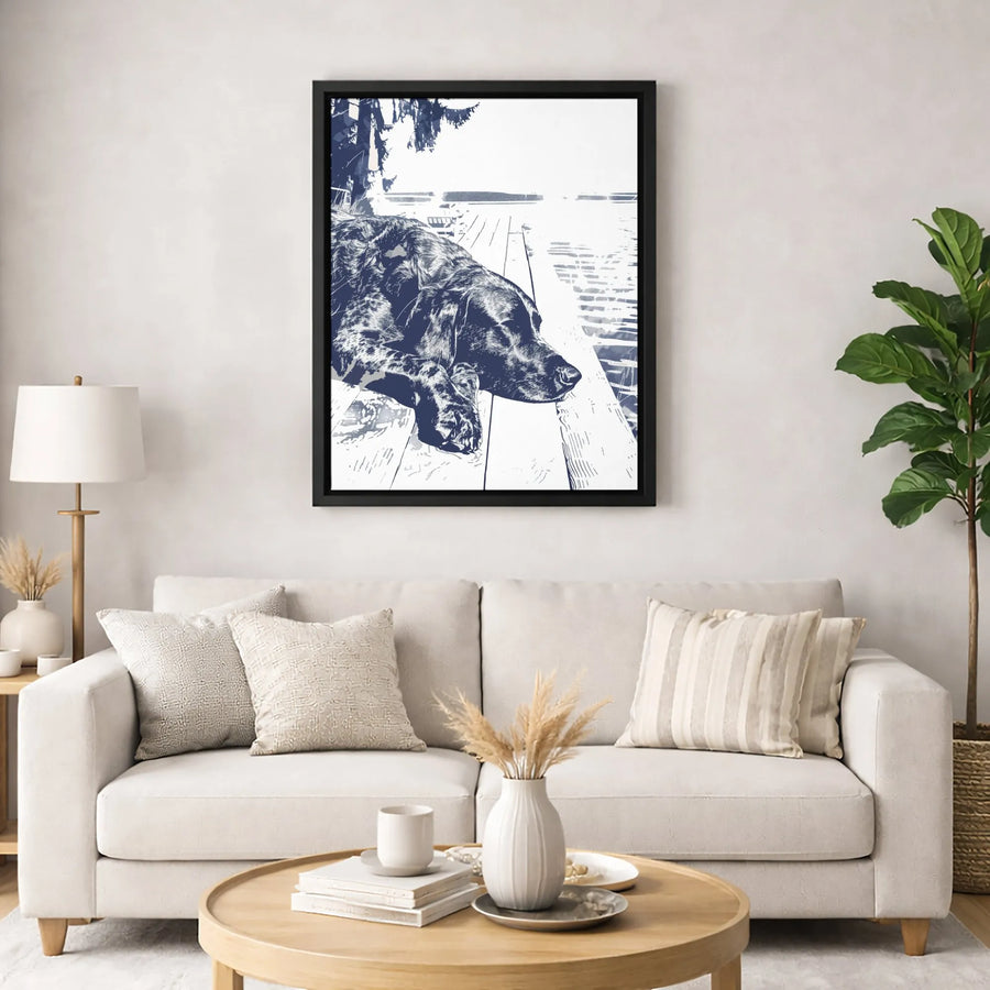 English Setter Dog Wall Art | Relaxing On A Dock Sketch Print | Premium Gallery-Wrapped Canvas | Dog Lover Home Decor Gift