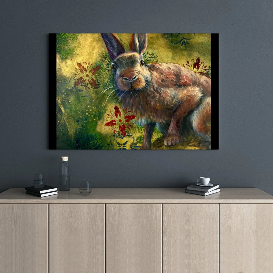 Brown Rabbit Canvas Wall Art | Whimsical Woodland Animal Oil Painting Style | Premium 1.25" Gallery Wrap | Nature-Inspired Home Decor Gift