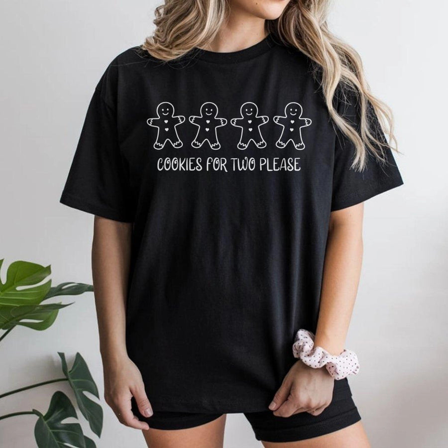 Cookies For Two Please T-Shirt | Pregnancy Announcement Tee | Soft Cotton Premium Apparel | Holiday Baby Reveal Gift For Expecting Mom