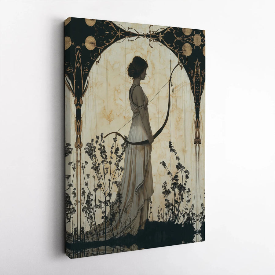 Art Nouveau Artemis Canvas Print | Mythological Archer Goddess Illustration | Premium Fade-Resistant Print | Collector's Mythology Home Decor Gift