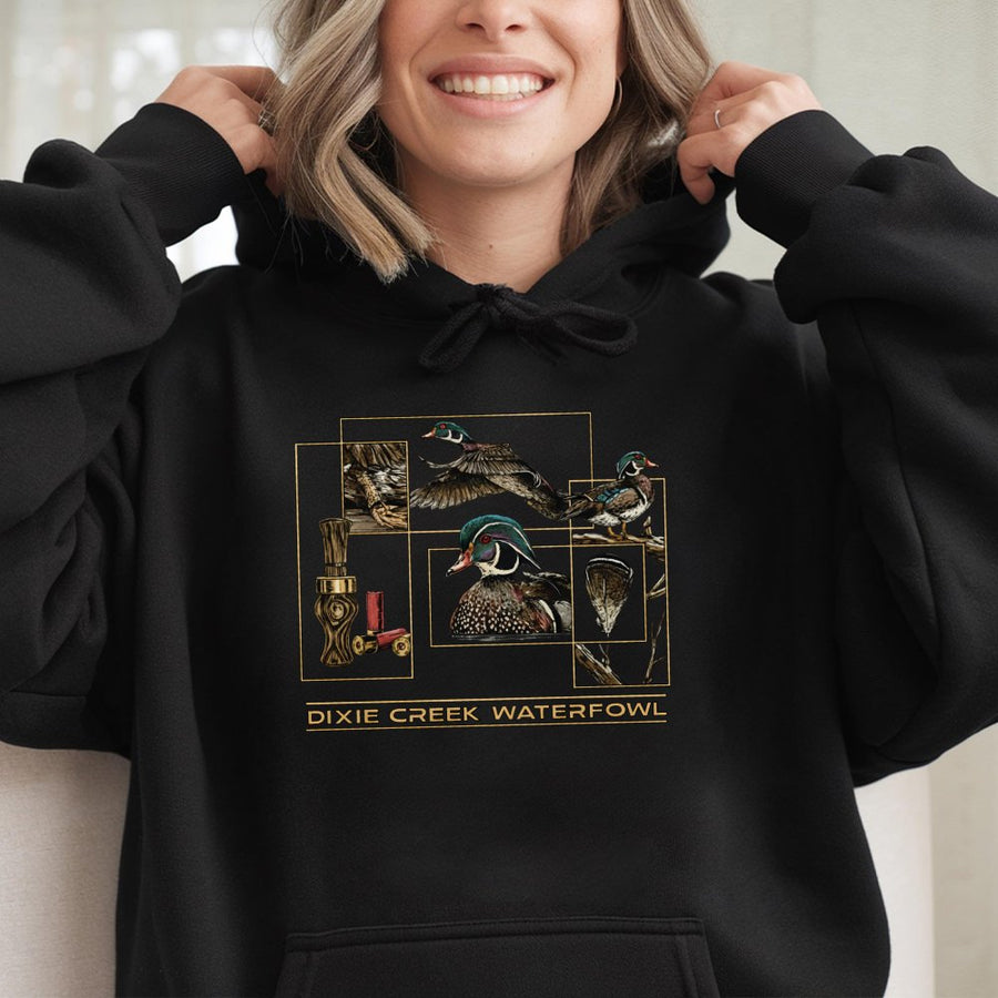 Dixie Creek Waterfowl Hoodie | Wood Duck Hunting Graphic | Premium Cotton Blend | Gift For Hunters and Outdoorsmen