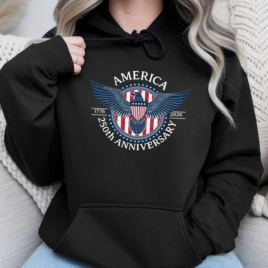 America 250th Anniversary Hoodie | Vintage 1776-2026 Eagle Badge | Premium Cotton Blend | Fourth of July Patriot Gift