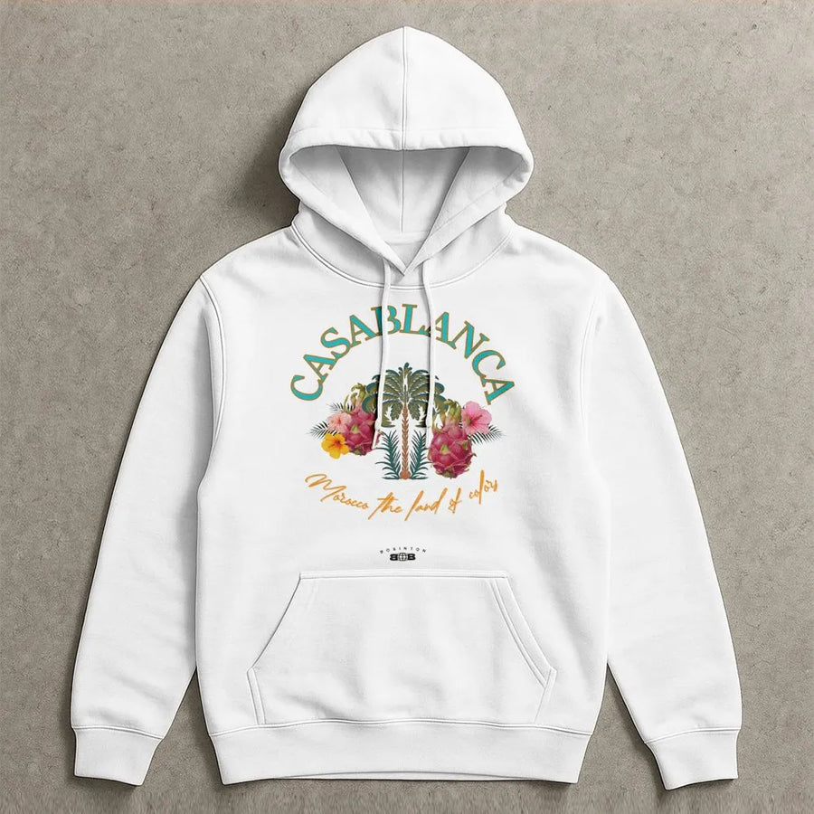 Casablanca Morocco Hoodie | Tropical Palm Tree & Dragon Fruit Art | Premium Cotton Blend | Travel Aesthetic Gift for Men & Women