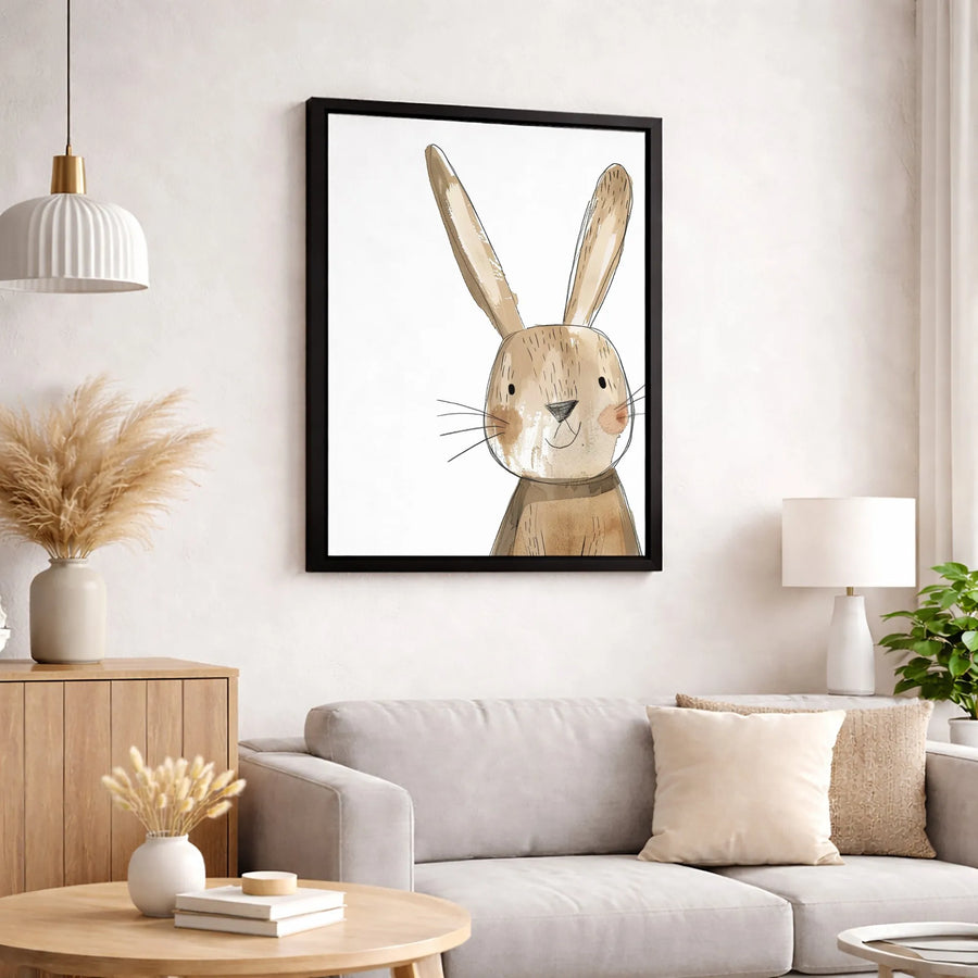 Cute Bunny Canvas Wall Art | Minimalist Watercolor Rabbit Nursery Decor | Premium Gallery Wrap Print | Baby Shower Gift for Kids Room