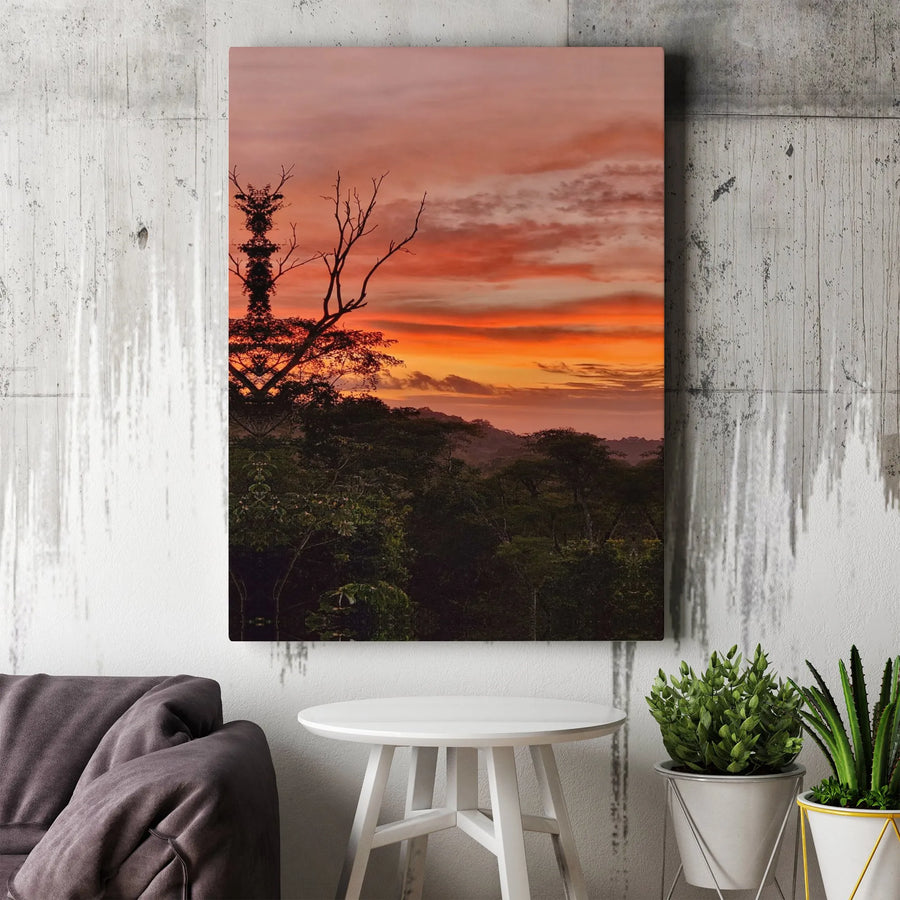Tropical Sunset Canvas Wall Art | Fiery Orange Sky Landscape Print | Premium Gallery Wrapped Canvas | Living Room Decor Gift for Nature Lover