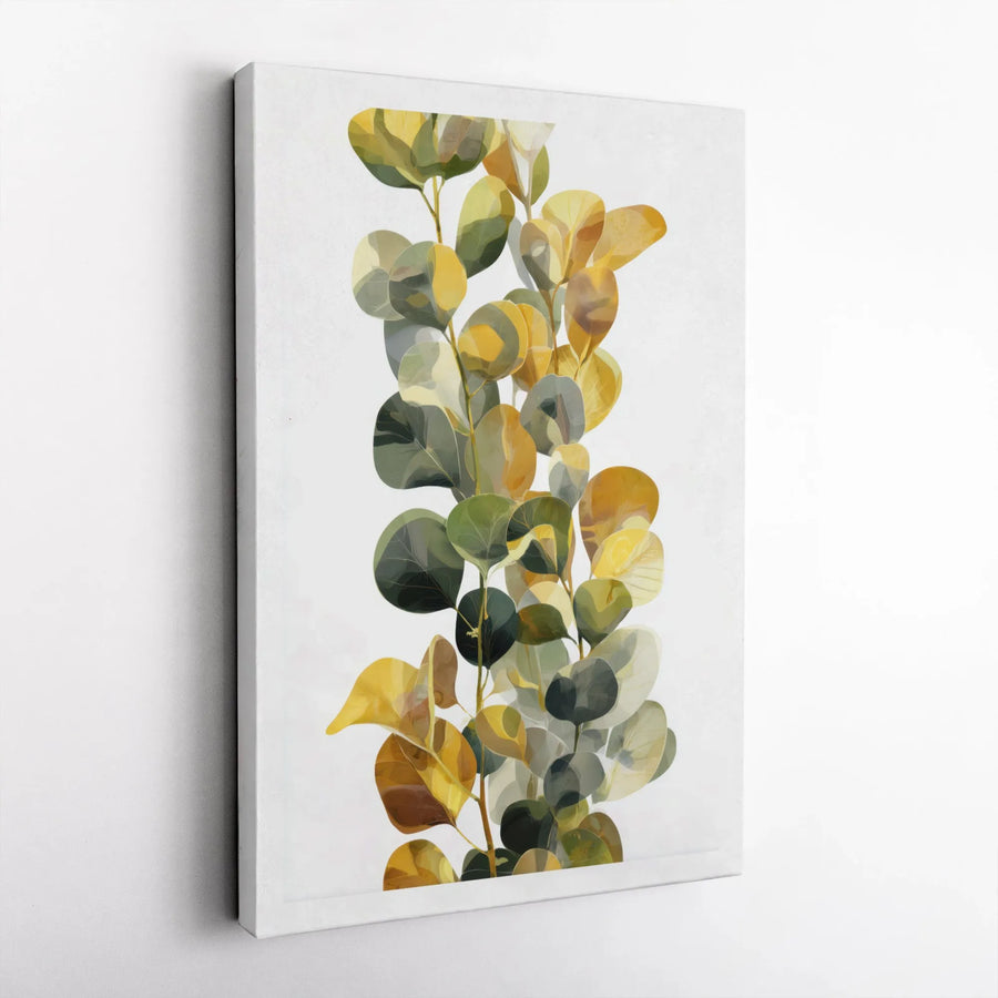 Eucalyptus Canvas Wall Art | Modern Botanical Leaf Print in Gold & Green | Premium Thick Gallery Wrapped Canvas | Minimalist Home Decor Gift