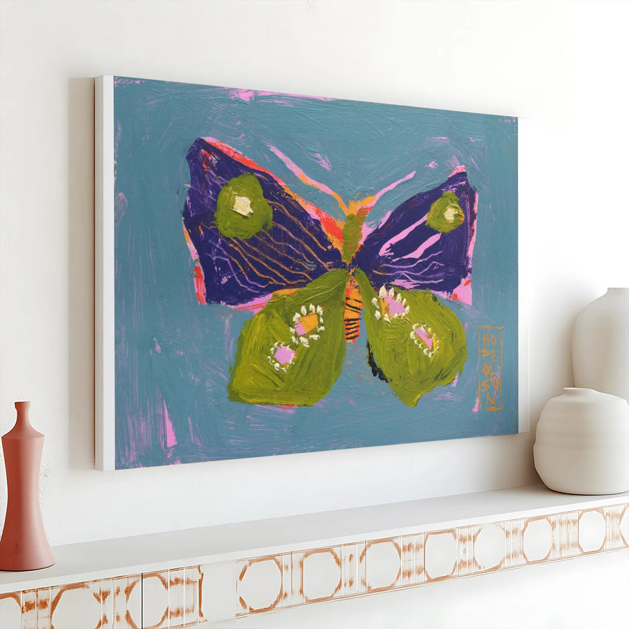 Colorful Butterfly Canvas Wall Art | Abstract Impasto Style Painting Print | Premium 1.25" Gallery Wrapped Canvas | Modern Home Decor Gift for Nature Lovers