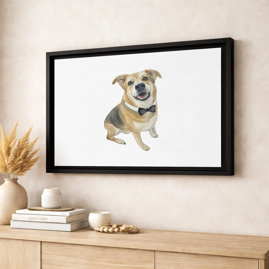 Dog Portrait Canvas Wall Art | Smiling Tan Dog in Black Bowtie | Premium Gallery-Wrapped Print | Cute Animal Decor Gift for Pet Lovers
