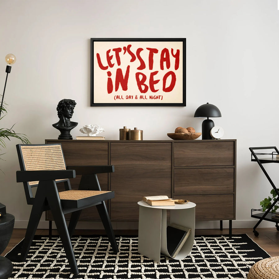 Lets Stay In Bed Canvas Art | Hand-Lettered Typography Print | Gallery Wrapped Premium Wall Decor | Romantic Bedroom Wall Art Gift