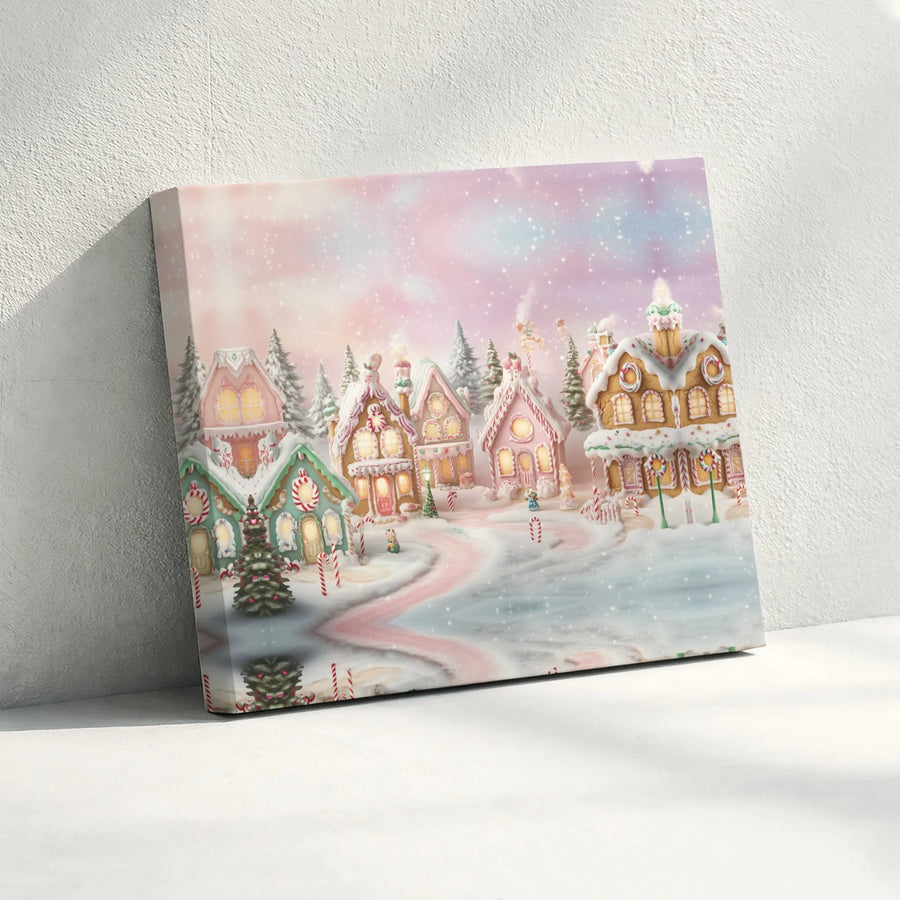 Christmas Gingerbread House Wall Art | Whimsical Winter Candy Village Canvas | Premium Gallery-Wrapped Print | Festive Holiday Home Decor