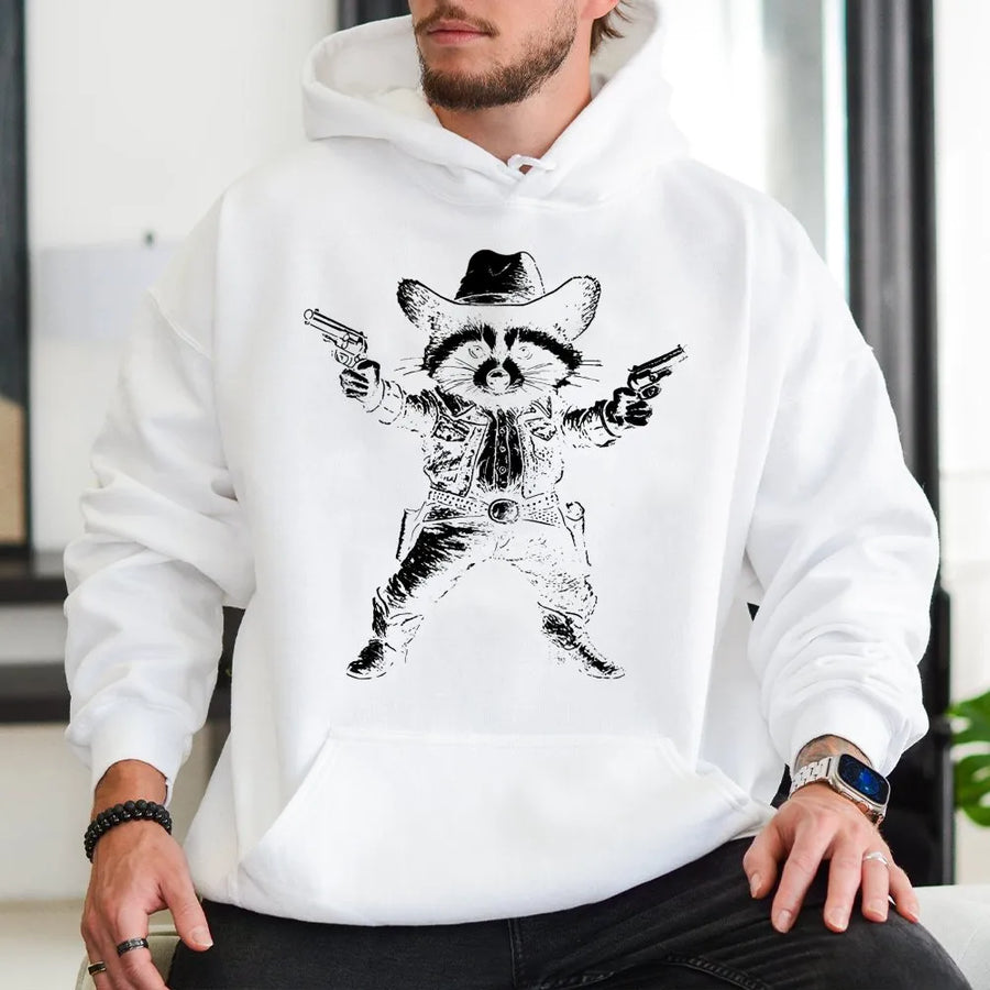 Cowboy Raccoon Hoodie | Western Graphic Trash Panda Design | Premium Cotton Blend Sweatshirt | Funny Wildlife Gift for Animal Lovers