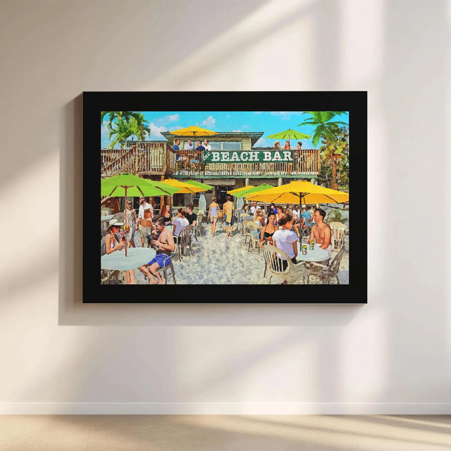 Beach Bar Canvas Wall Art | Vibrant Summer Coastal Scene Painting | 1.25” Premium Gallery Wrap | Tropical Vacation Home Decor Gift