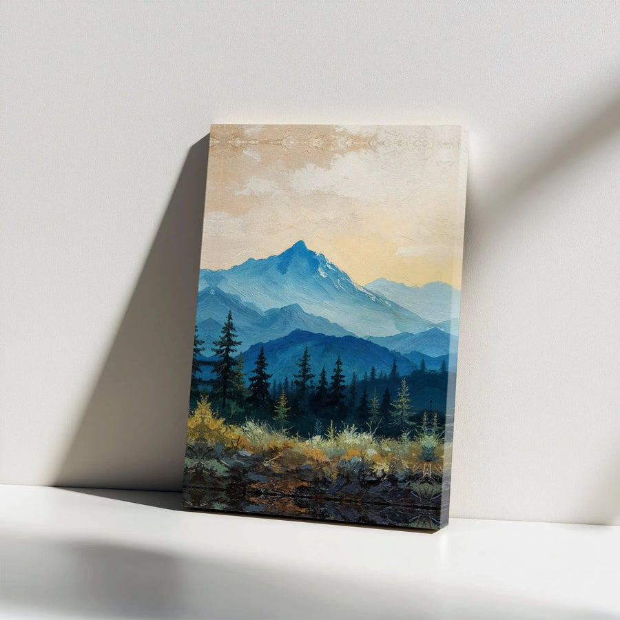 Mountain Landscape Canvas Print | Blue Ridge Mountains & Pine Forest Painting | Premium Gallery-Wrapped Art | Rustic Home Decor Gift for Nature Lovers