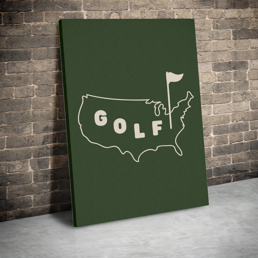 USA Golf Map Canvas Art | Minimalist Golf Course Flag Wall Decor | Premium 1.25" Gallery Wrapped Print | Unique Golfer Gift Idea