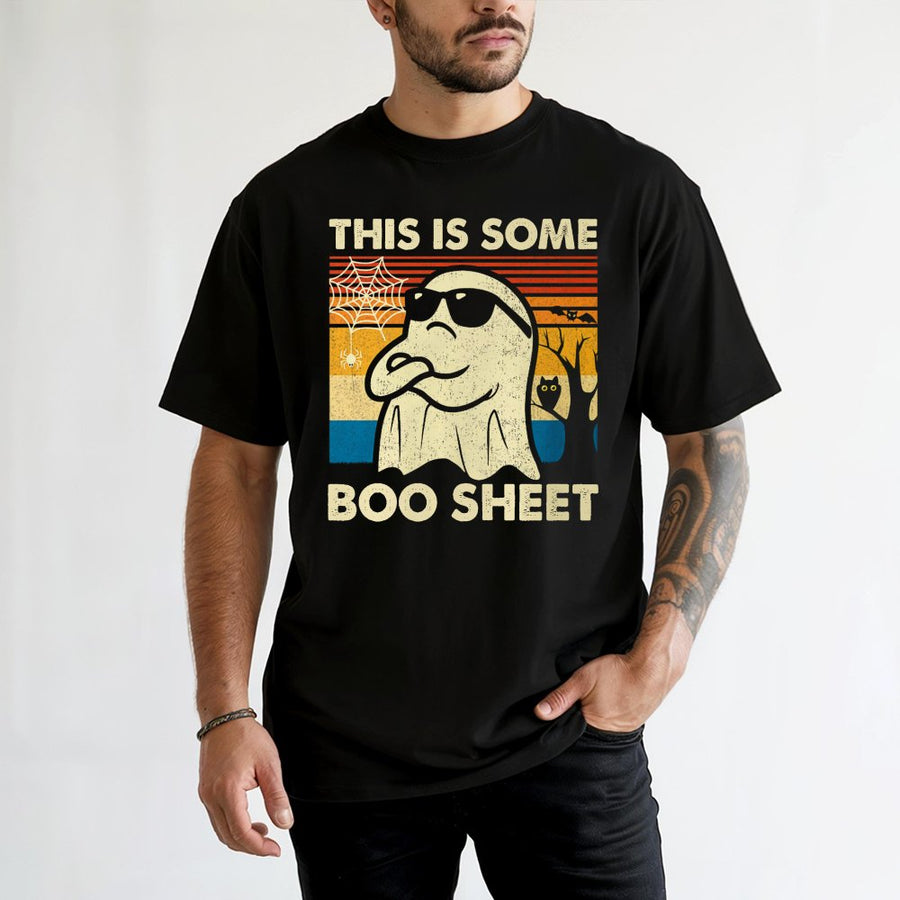 This Is Some Boo Sheet T-Shirt | Retro Ghost Graphic Halloween Tee | 100% Cotton Premium Quality | Funny Spooky Season Gift For Him And Her