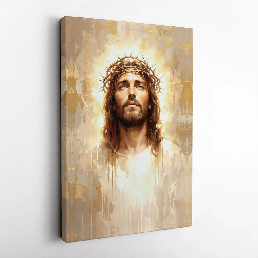 Jesus Christ Canvas Wall Art | Modern Crown of Thorns Portrait | Premium Gallery Wrapped Canvas | Faith Based Home Decor Gift