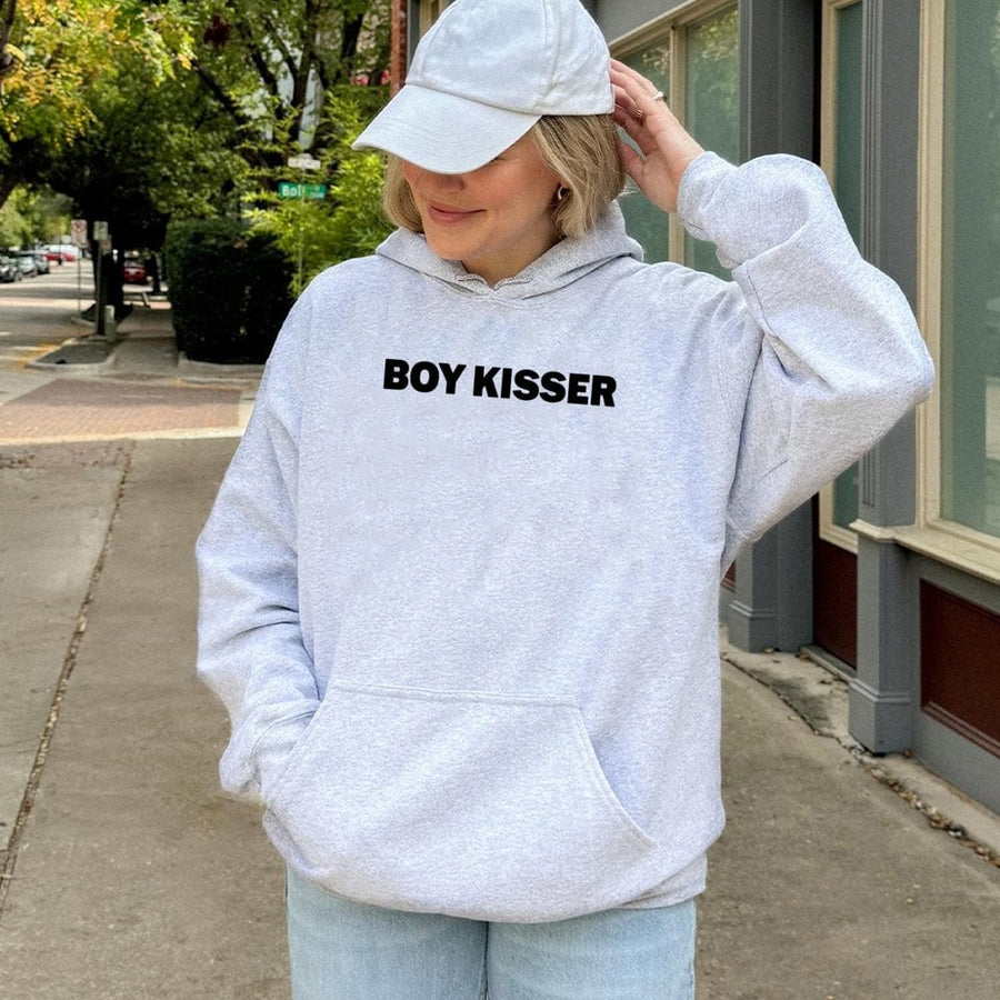 Boy Kisser Hoodie | Minimalist LGBTQ Pride Graphic | Cotton Blend Premium Sweatshirt | Funny Gay Rights Gift for Friend