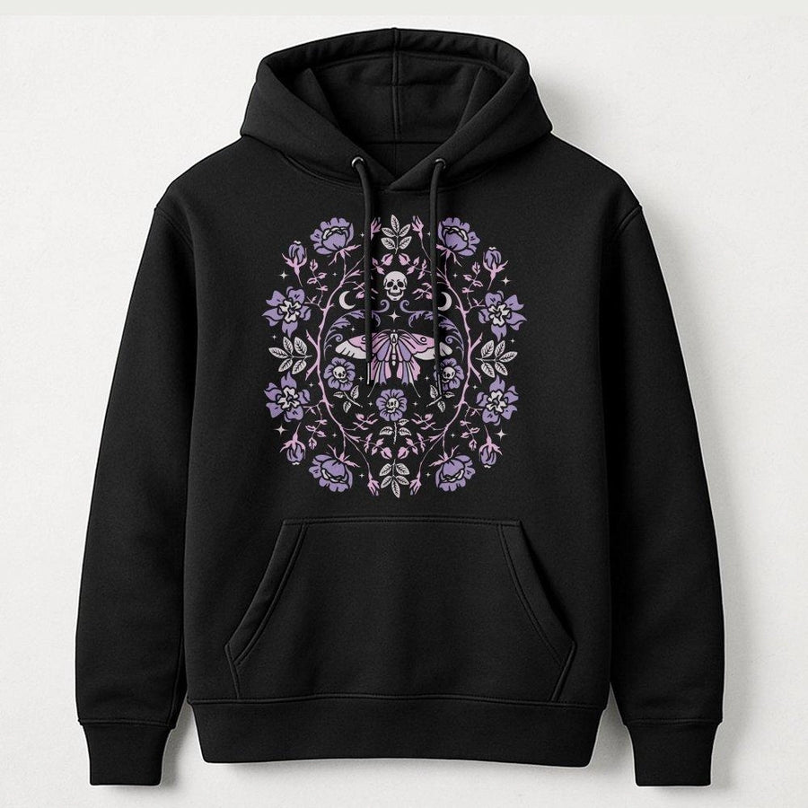 Pastel Goth Butterfly Hoodie | Botanical Floral Skull Graphic Design | Premium Cotton-Blend Pullover | Creepy Cute Gift for Dark Academia Fans