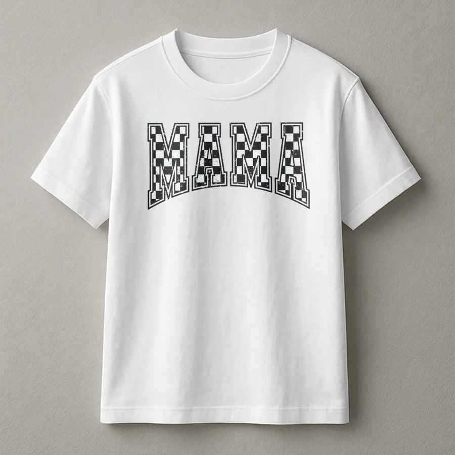 Mama T-Shirt | Retro Checkered Varsity Font | Soft Premium Cotton | Trendy Mother's Day 2026 Gift for Mom