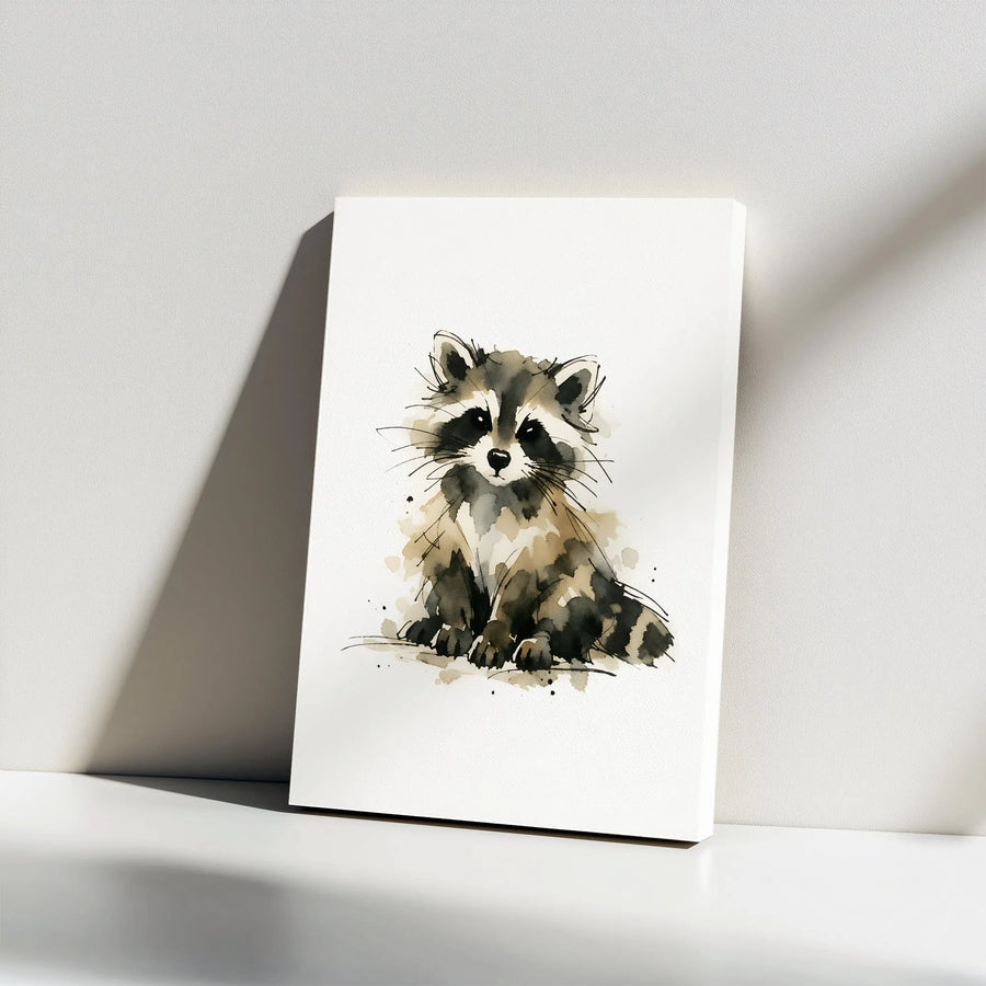 Watercolor Raccoon Canvas Wall Art | Ink and Wash Sketch Animal Print | Premium Frameless Gallery Wrap | Nursery Decor Gift for Animal Lover