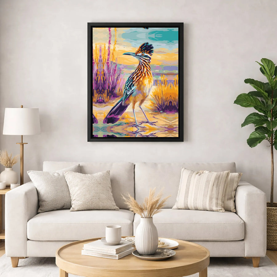 Roadrunner Canvas Wall Art | Vibrant Southwestern Desert Portrait | Premium Gallery-Wrapped Print | Nature Lover Home Decor Gift