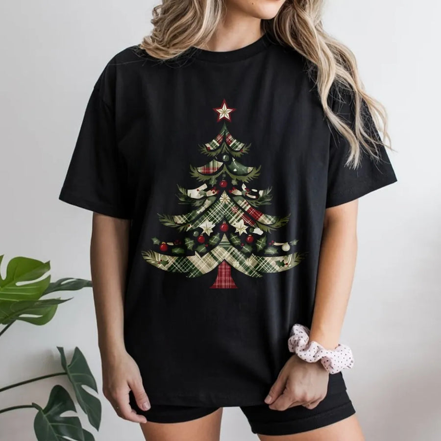 Christmas Tree T-Shirt | Rustic Plaid Holiday Graphic | Premium Soft Cotton Tee | Unisex Festive Gift for Family and Friends