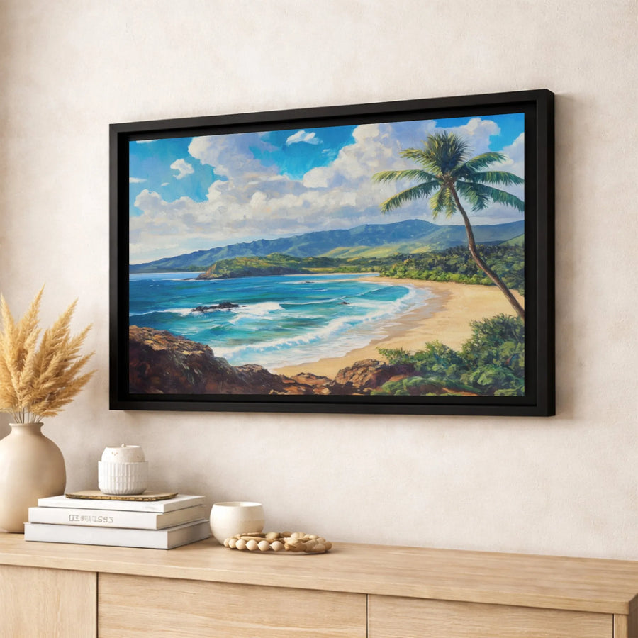 Tropical Beach Canvas Wall Art | Coastal Palm Tree Ocean Scenery | Premium Fade-Resistant Gallery Wrap | Relaxing Home Office Decor Gift