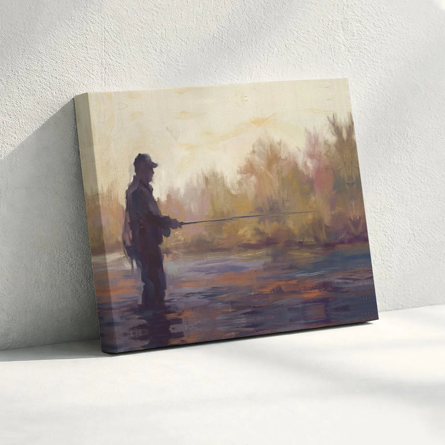 Fly Fishing Canvas Wall Art | Abstract Fisherman Painting Print | Premium Gallery Wrapped Canvas | Gift for Dad, Angler's Cabin Decor