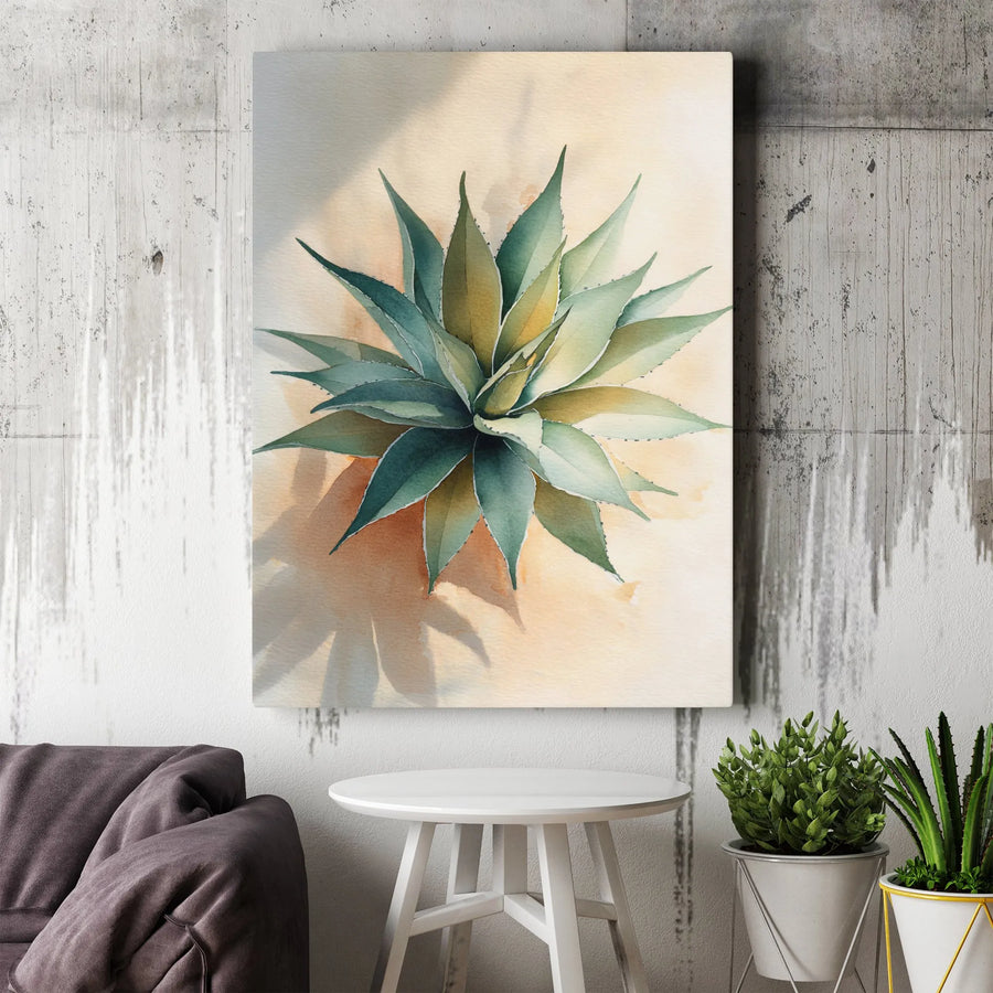 Agave Succulent Wall Art | Watercolor Botanical Plant Canvas | Premium Fade-Resistant Print | Modern Desert Decor for Living Room Office