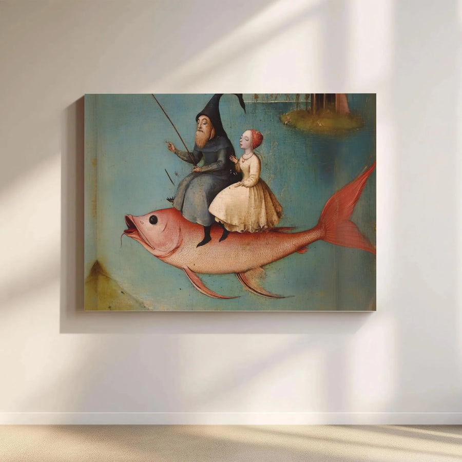 Hieronymus Bosch Canvas Art | The Garden of Earthly Delights Flying Fish | Gallery Wrapped Premium Print | Surrealist Wall Decor for Home Office
