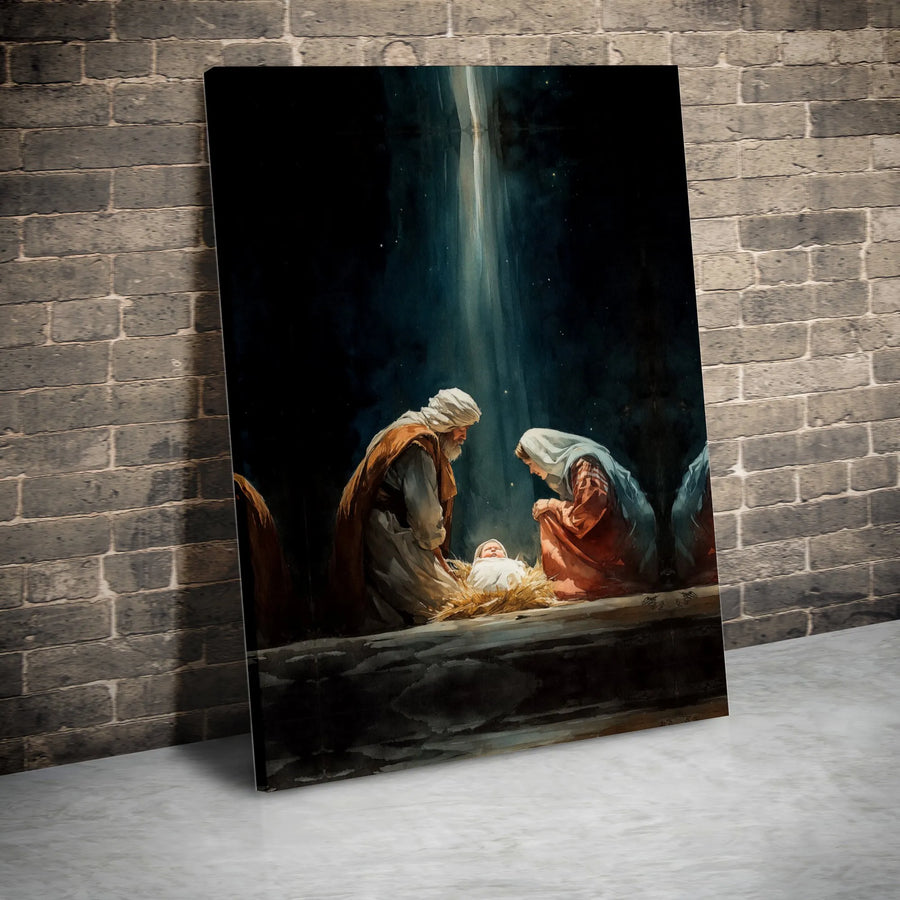 Nativity Scene Canvas Print | Holy Family Religious Wall Art | Premium Gallery-Wrapped Portrait | Christian Holiday Home Decor Gift