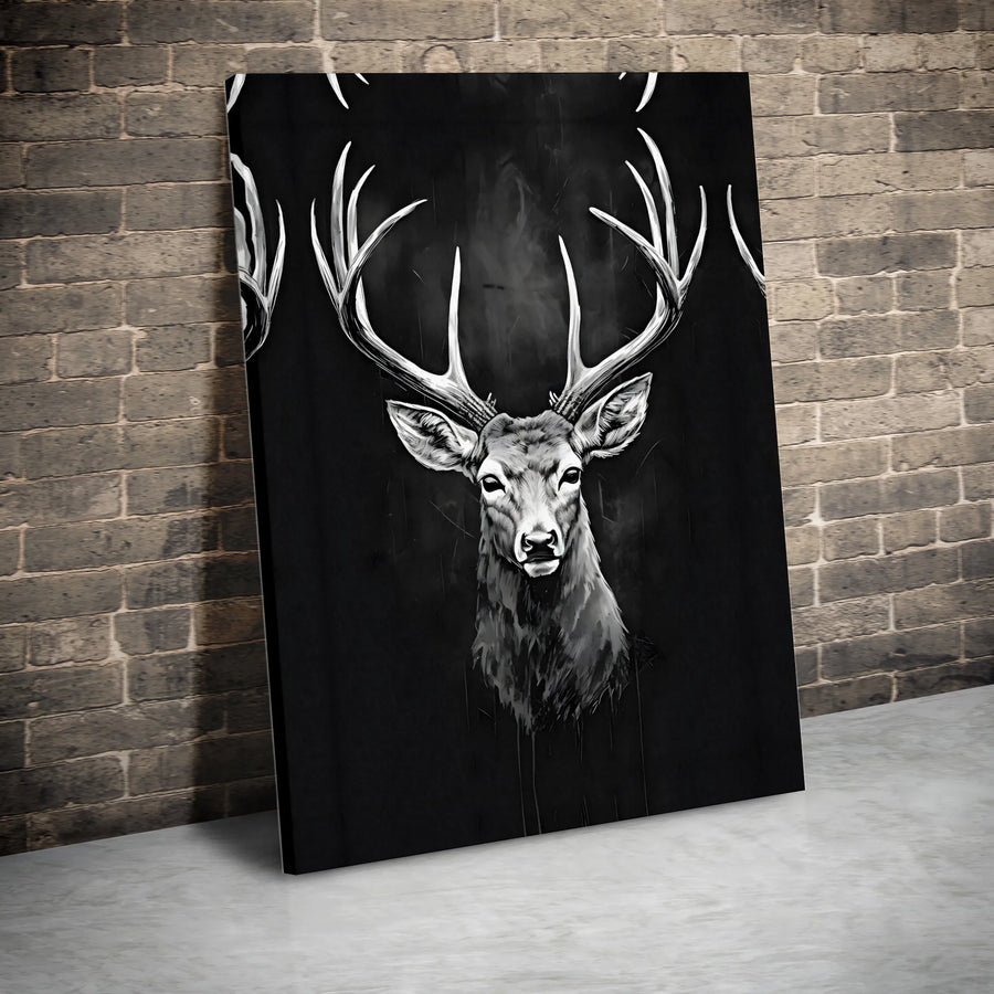 Stag Head Wall Art Canvas | Minimalist Black and White Deer Illustration | Premium Gallery Wrapped Print | Modern Rustic Home Decor Gift