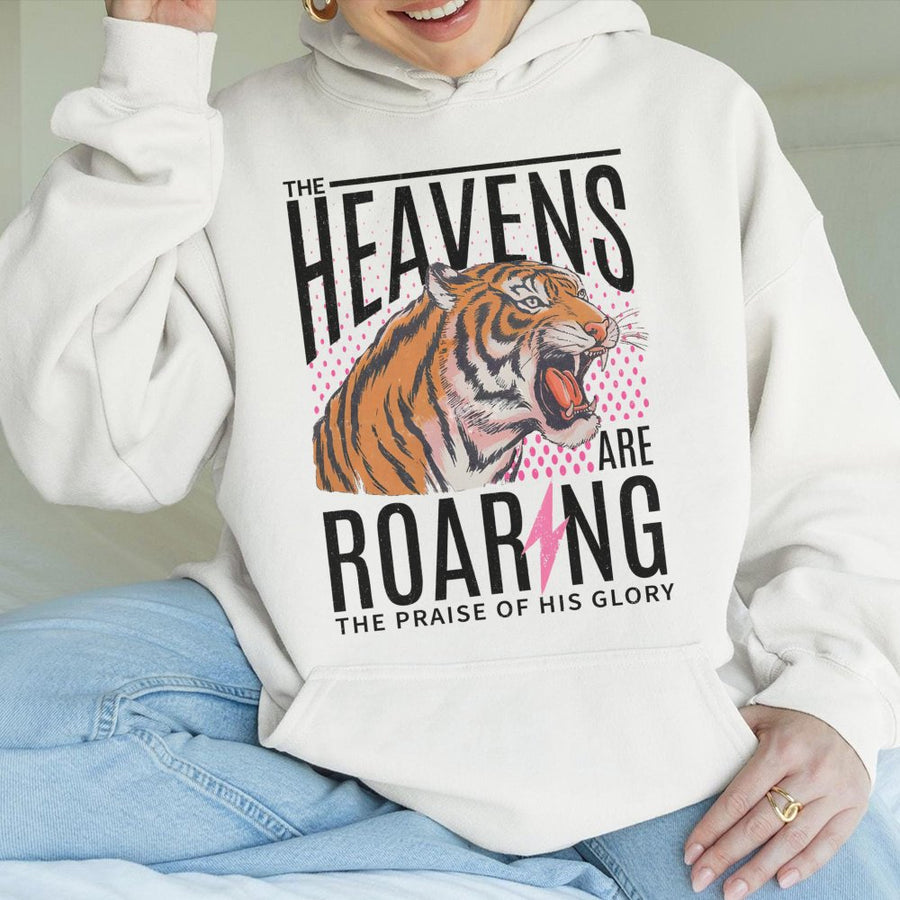 The Heavens Are Roaring Hoodie | Retro 80s Style Christian Graphic | Premium Cotton-Blend | Religious Faith Gift for Men and Women