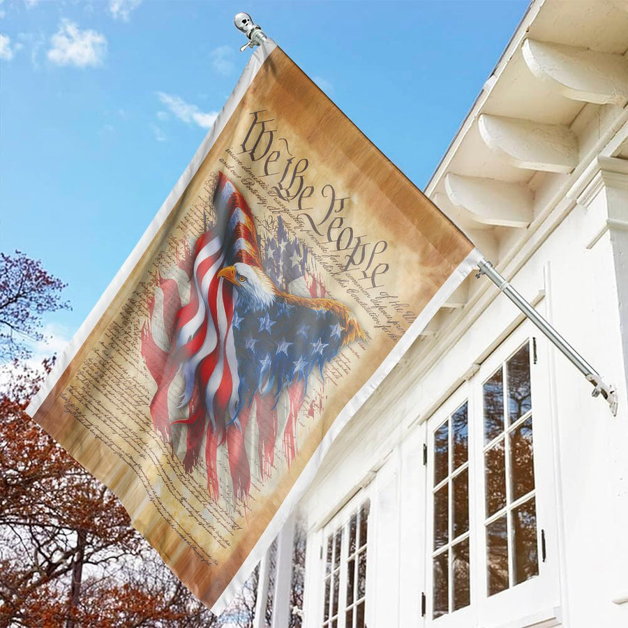 We The People American Flag | Patriotic Bald Eagle Constitution Design | UV-Resistant Polyester Decor | Durable House Flag Gift