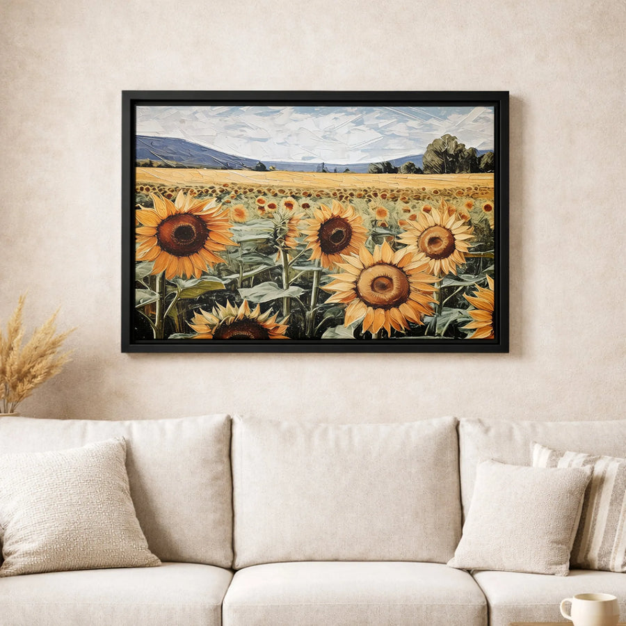 Sunflower Field Canvas Art | Impressionist Landscape Painting | Premium Gallery Wrap Wall Decor | Floral Home Office Gift
