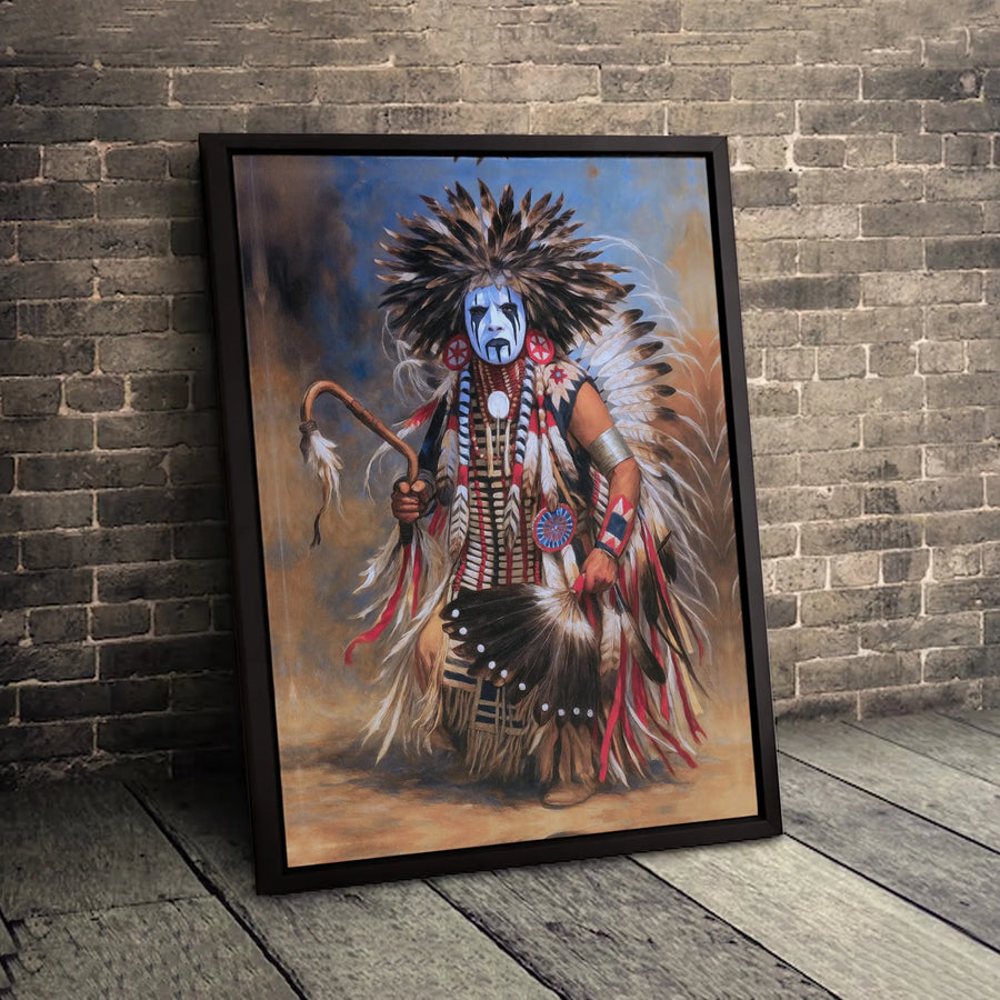 Native American Warrior Canvas Wall Art | Traditional Feather Headdress Portrait | Premium Fade-Resistant Gallery Print | Cultural Home Decor Gift