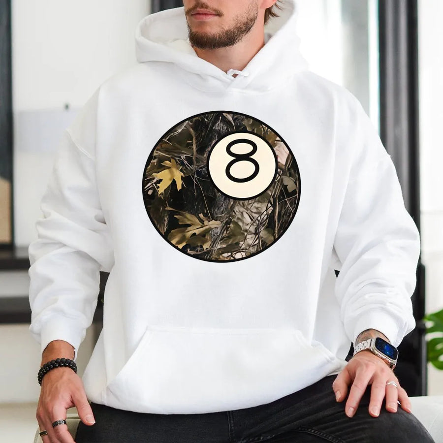 Camo 8 Ball Hoodie | Retro Billiards Pool Player Graphic | Premium Cotton Blend | Unisex Streetwear Gift for Him and Her