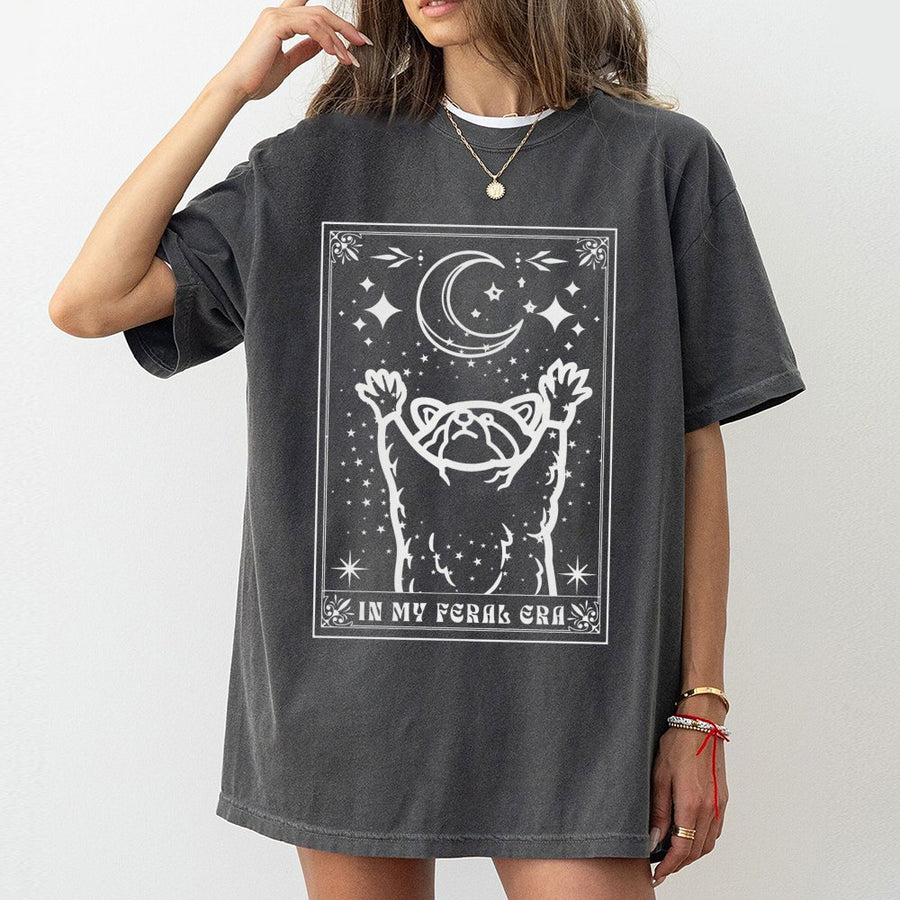 In My Feral Era Raccoon T-Shirt | Tarot Card Aesthetic Graphic | 100% Cotton Premium Tee | Funny Animal Lover Gift for Women and Men