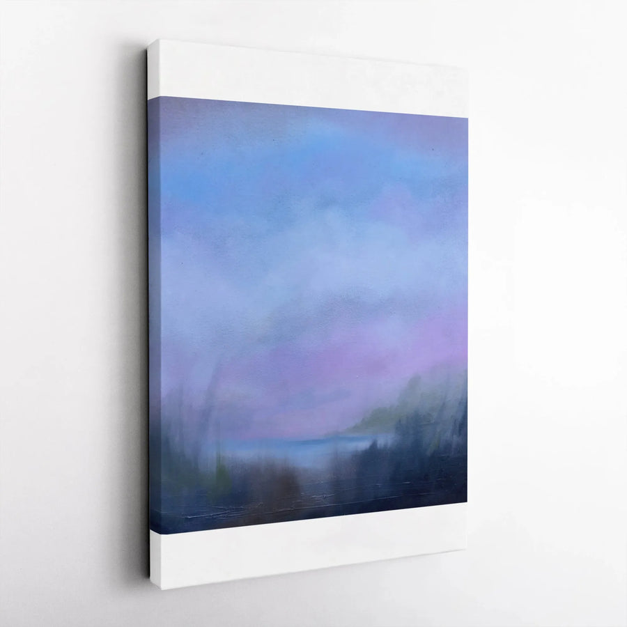 Abstract Misty Forest Canvas Print | Serene Blue Purple Landscape Art | Premium 1.25-Inch Gallery Wrap | Modern Minimalist Home Office Decor