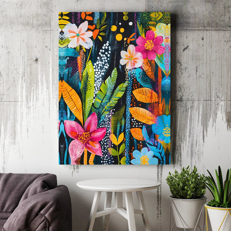 Vibrant Floral Canvas Wall Art | Abstract Botanical Painting Print | Premium Gallery Wrap Canvas | Modern Living Room Decor Gift
