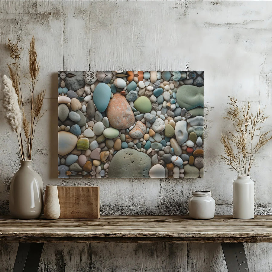 Premium River Stones Canvas Wall Art | Modern Zen Stone Photography | Gallery Wrapped 1.25" Deep Frame | Calming Earth Tone Decor for Home & Spa