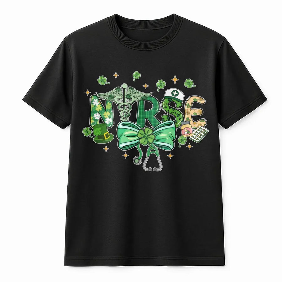 Nurse St Patricks Day T-Shirt | St Pattys Day Shamrock Graphic | 100% Cotton Premium Unisex Tee | Medical Worker Gift for Nursing Students