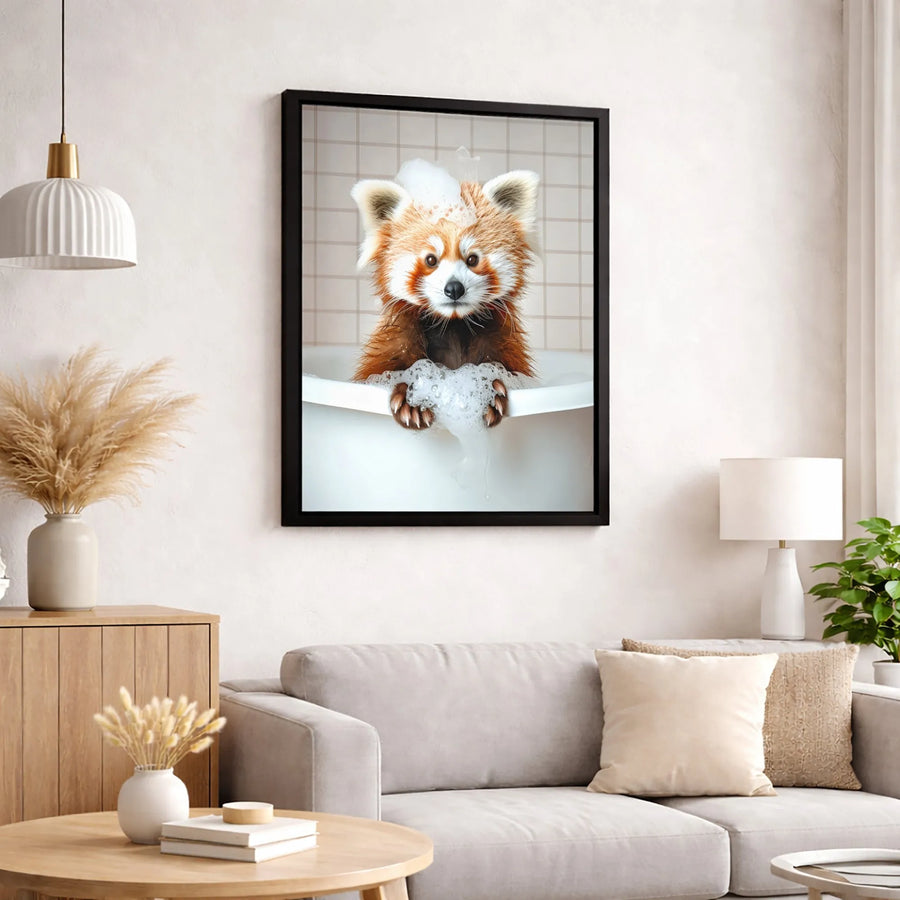 Red Panda Wall Art | Cute Animal Bubble Bath Portrait | Premium Gallery-Wrapped Canvas Print | Nursery or Bathroom Decor Gift