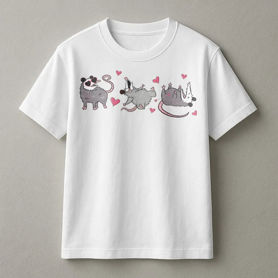 Possum Valentine T-Shirt | Funny Opossum Heart Graphic Design | Premium 100% Cotton Tee | Cute Animal Lover Gift For Her & Him