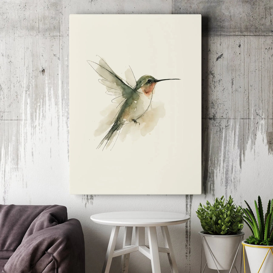 Hummingbird Wall Art Canvas | Minimalist Watercolor Bird Print | Premium 1.25 Inch Gallery Wrap | Elegant Nature Home Decor Gift