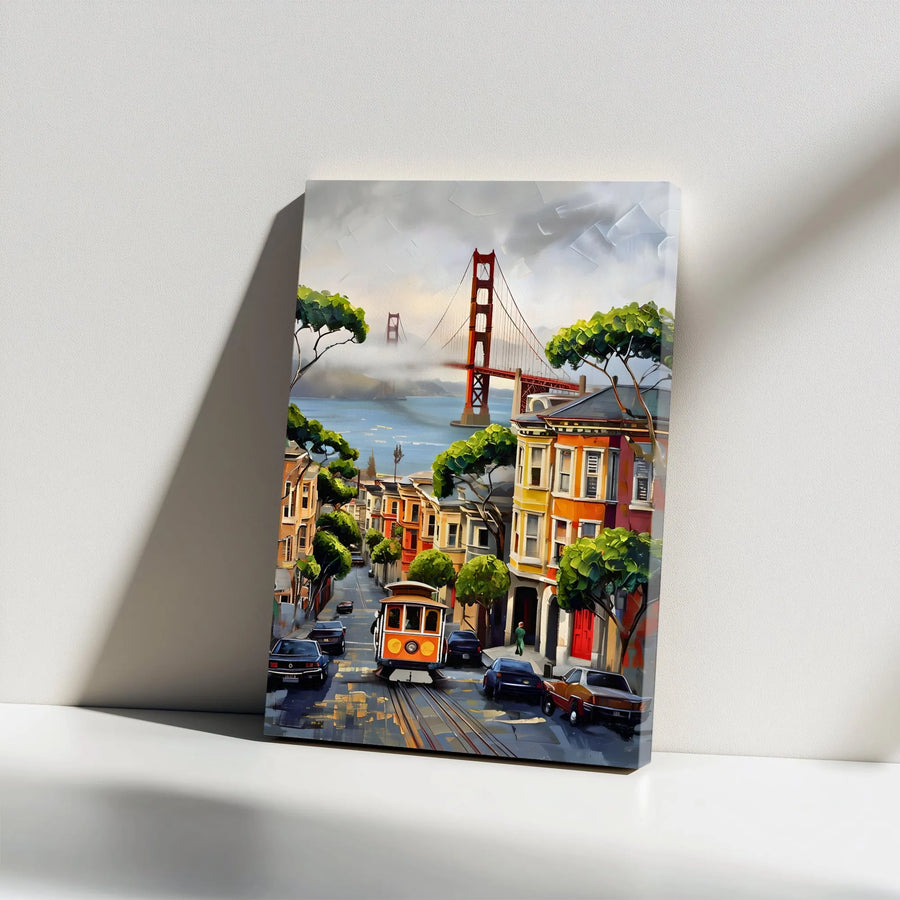 San Francisco Canvas Wall Art | Artistic Cityscape with Golden Gate Bridge | Premium Frameless Print | Collector's California Home Decor Gift