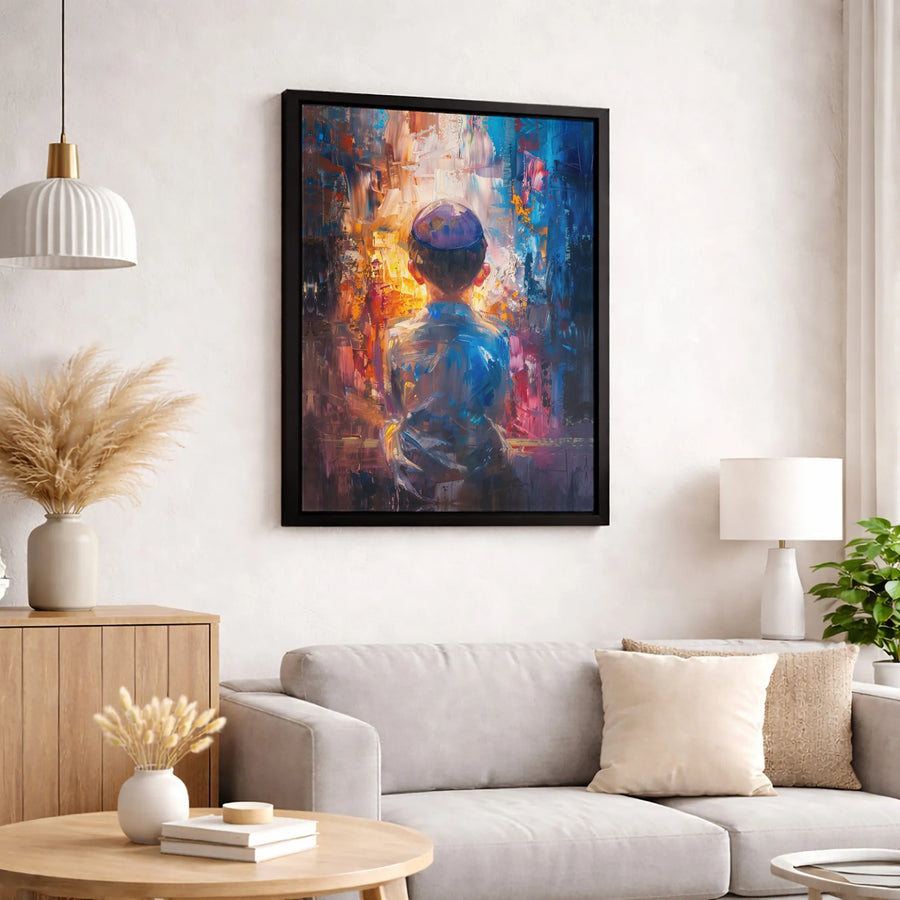 Jewish Boy Praying Canvas Print | Abstract Synagogue Wall Art | Premium Gallery-Wrapped Portrait | Spiritual Home Decor Gift