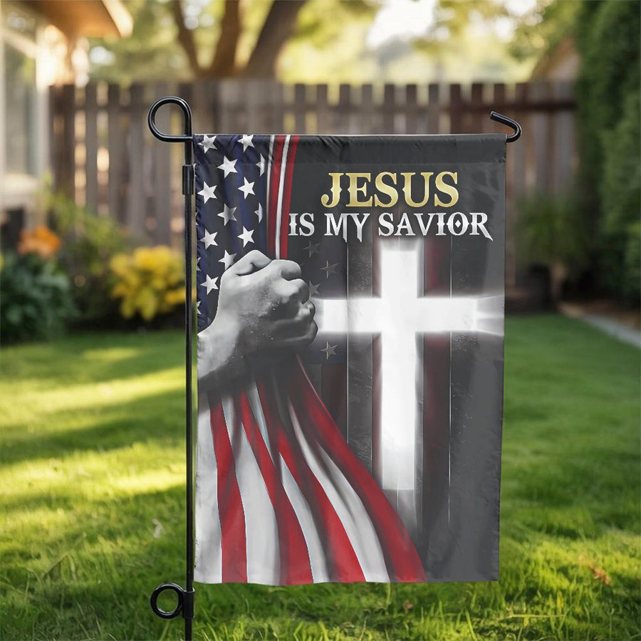 Jesus Is My Savior Garden Flag | American Flag Christian Decor | Weather-Resistant Polyester | Patriotic Faith Gift for Outdoor Yard Display