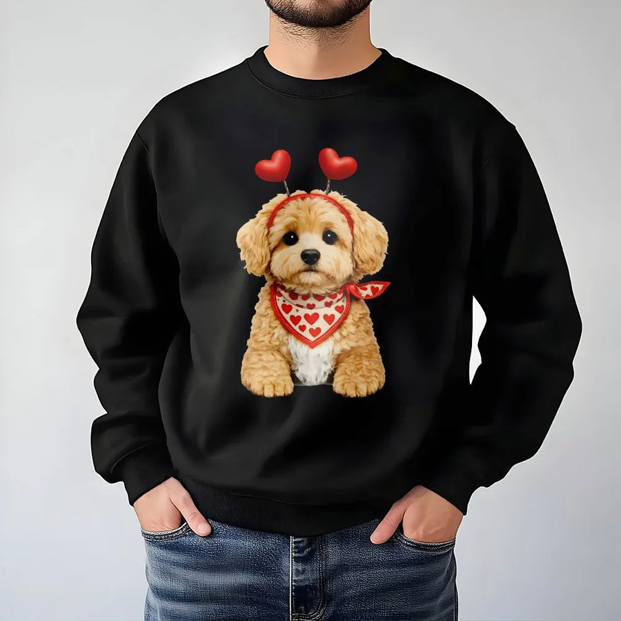 Valentine Dog Sweatshirt | Cute Puppy With Hearts Design | Premium Cotton Blend Crewneck | Heartwarming Gift For Dog Lovers